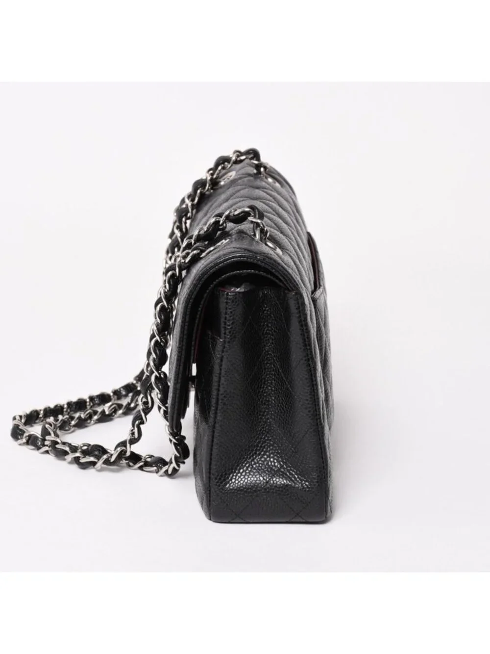 Chanel Quilted 25 Double Flap Chain Shoulder Bag CC Logo Caviar Leather Black